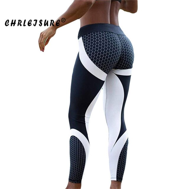 CHRLEISURE Fitness Legging Geometric honeycomb digital printing Leggings high waist Hip breathable polyester Women Legging