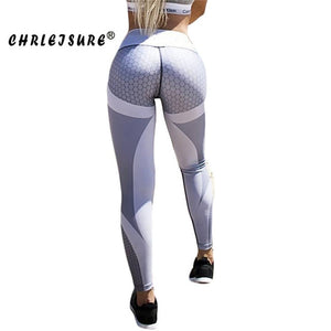 CHRLEISURE Fitness Legging Geometric honeycomb digital printing Leggings high waist Hip breathable polyester Women Legging